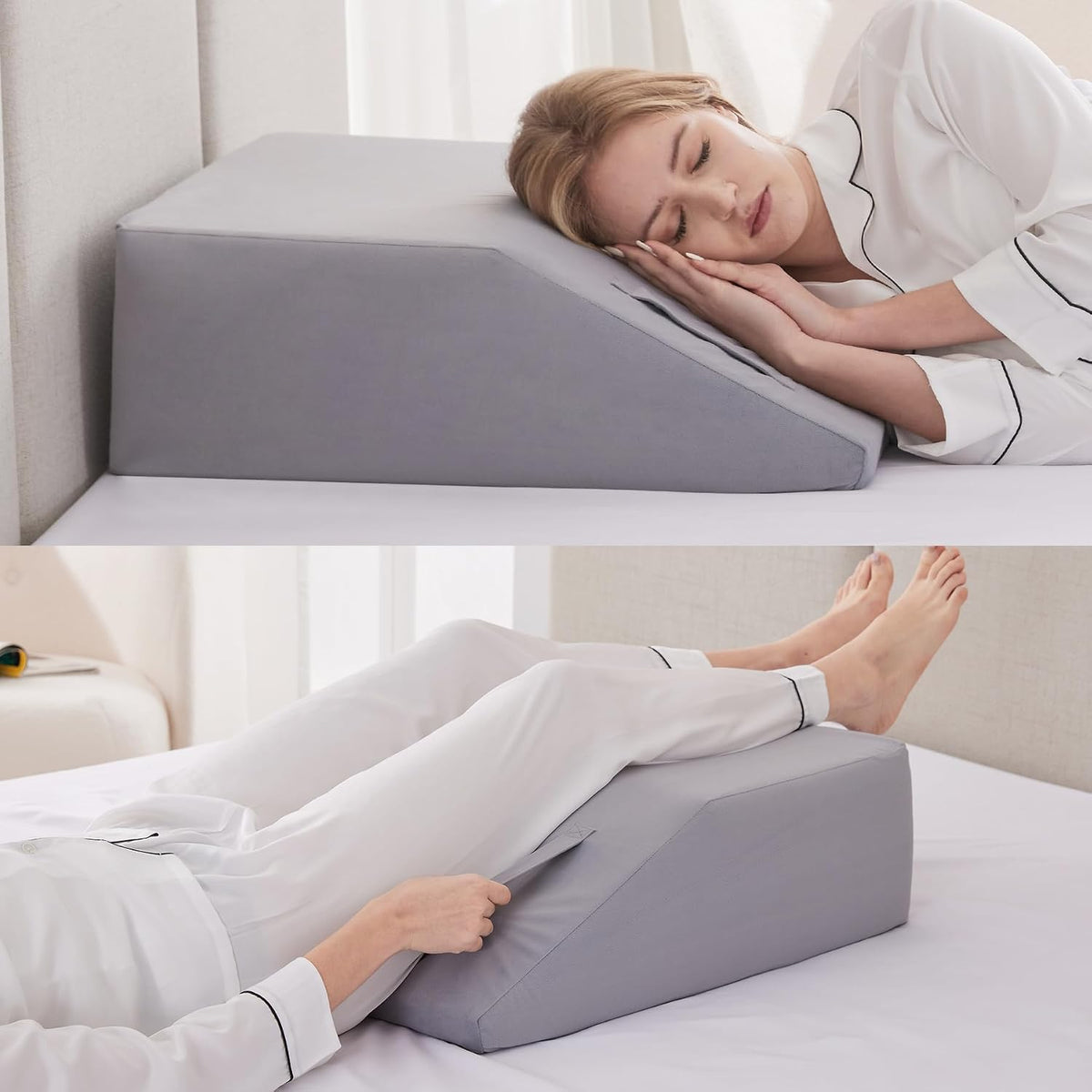 Ruqmuis Leg Elevation Pillow for After Surgery, 10inch Foam Leg Elevating Pillow for Swelling and Blood Circulation, Leg Wedge Pillow for Sleeping, Knee Pillow for Knee Hip Ankle Pain Relief, Velvet