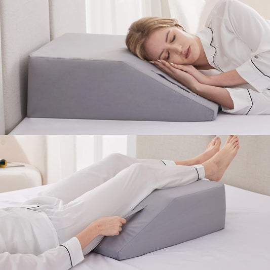 Ruqmuis Leg Elevation Pillow for After Surgery, 10inch Foam Leg Elevating Pillow for Swelling and Blood Circulation, Leg Wedge Pillow for Sleeping, Knee Pillow for Knee Hip Ankle Pain Relief, Velvet