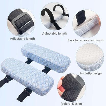 Daily Treasures 2Pcs Blue Cooling Fiber Fabric Chair Arm Rest Pads,Armrest Pads with Memory Foam and Cooling Gel Layer,Anti Slip,Adjustable Length and Removable Washable Arm Rest Pads for Office Chair