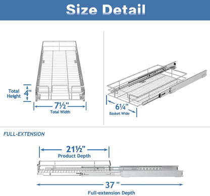 ROOMTEC Pull Out Cabinet Organizer, Pull Out Shelves 5½" W x 21½" D, Heavy Duty Cabinet Drawers Slide Out Kitchen Organizers Storage Shelf