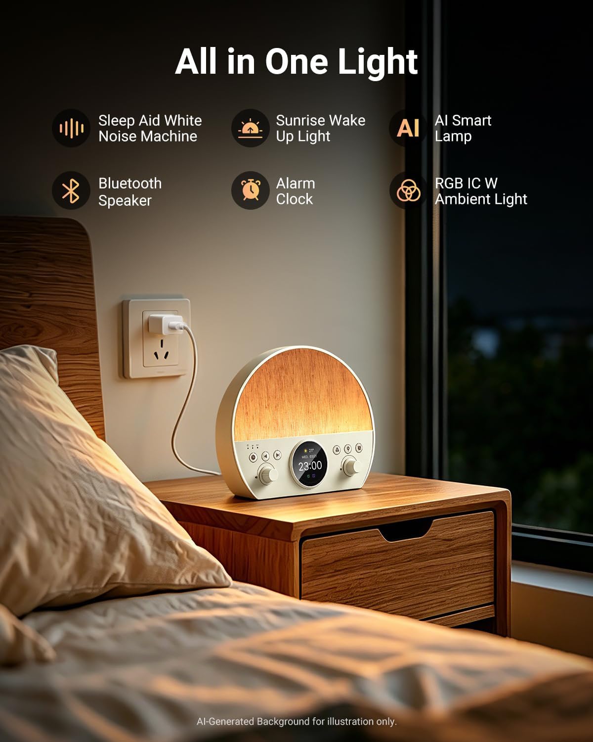 NEEWER NF03 Sunrise Alarm Clock Smart Wake Up Light, AI App Control, Timer | RGB IC W 2700K-6500K Night Reading Lamp, White Noise Sound Machine, Bluetooth Speaker, Compatible with Google Assistant Alexa