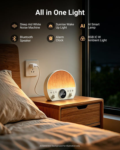 NEEWER NF03 Sunrise Alarm Clock Smart Wake Up Light, AI App Control, Timer | RGB IC W 2700K-6500K Night Reading Lamp, White Noise Sound Machine, Bluetooth Speaker, Compatible with Google Assistant Alexa