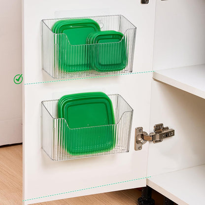 Sinnsally 2 Pack Cabinet Door Organizer,Self Adhesive Lid Organizers Inside Cabinet Storage Boxes,Hanging Storage Basket Organizer Wall Mounted Pantry Caddy Cup Holder for Kitchen,Fridge,Bathroom