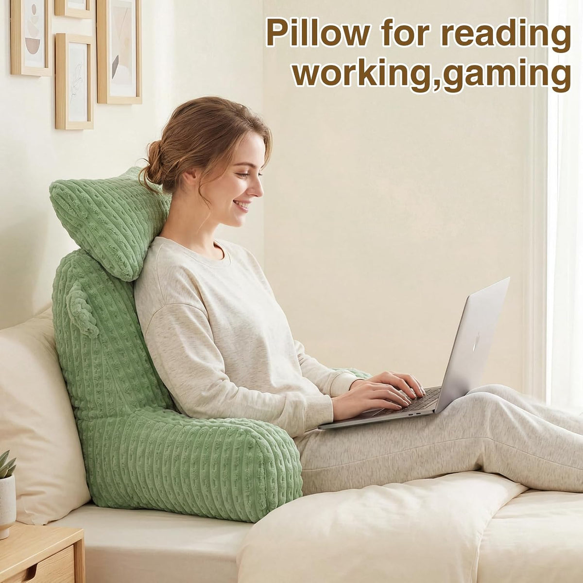 SLIGUY Reading Pillow for Sitting in Bed Couch Adult, Back Pillow with arm Support and Pockets, Adult Back Pillow Bed Chair for Bed Rest, Reading, Watching TV, Gaming for Boys and Girls Dark Grey