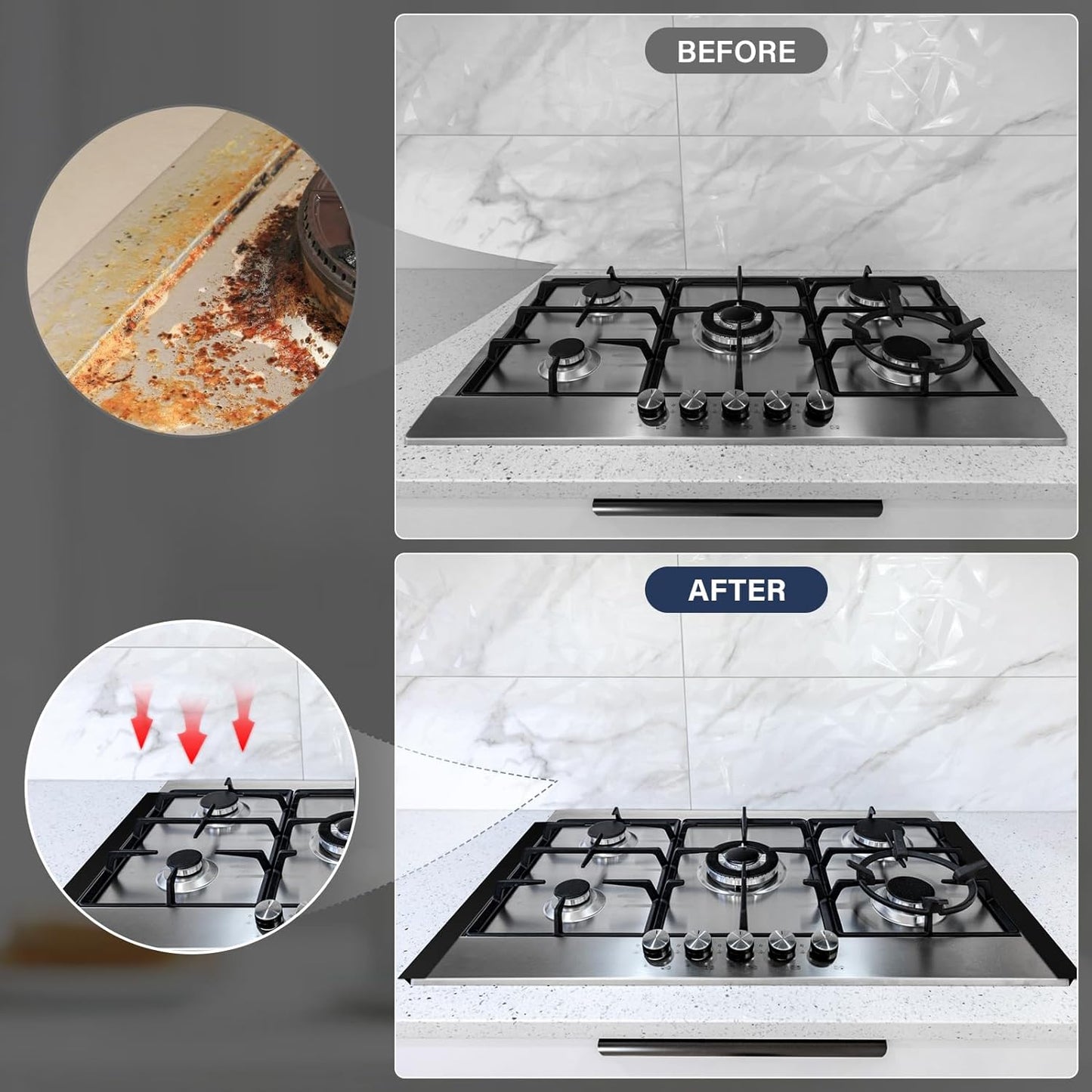 30" Slide-in Range Rear Filler Kit with 2 PCS Stove Gap Covers, Black | Stove Gap Filler Strip, Stainless Steel Backsplash for Stove, Stove Trim Kit with Most Brands Between Stove and Backsplash