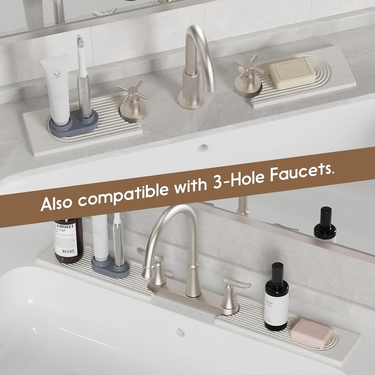 Faucet Mat for Kitchen Sink, Diatomite Quick Drying Tray , 15.8 Inch Kitchen Sink Splash Guard and Bathroom Stone Trays for Counter. Super Absorben.White.