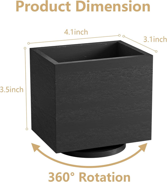 360° Rotating Remote Control Holder, Wooden TV Remote Holder for Table, Desk Organizer Caddy Media Storage Box for Living Room,Nightstand,Couch (Black)
