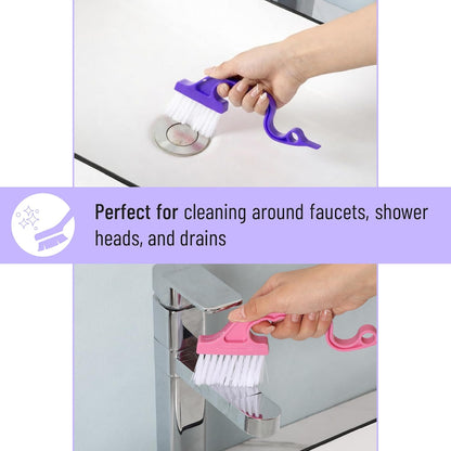 Slick- Window Track Cleaning Brush, 2 Pack, Yellow/Purple Ergonomic Handle, Built-in Scraper, Multipurpose, Window Track Cleaning Tools