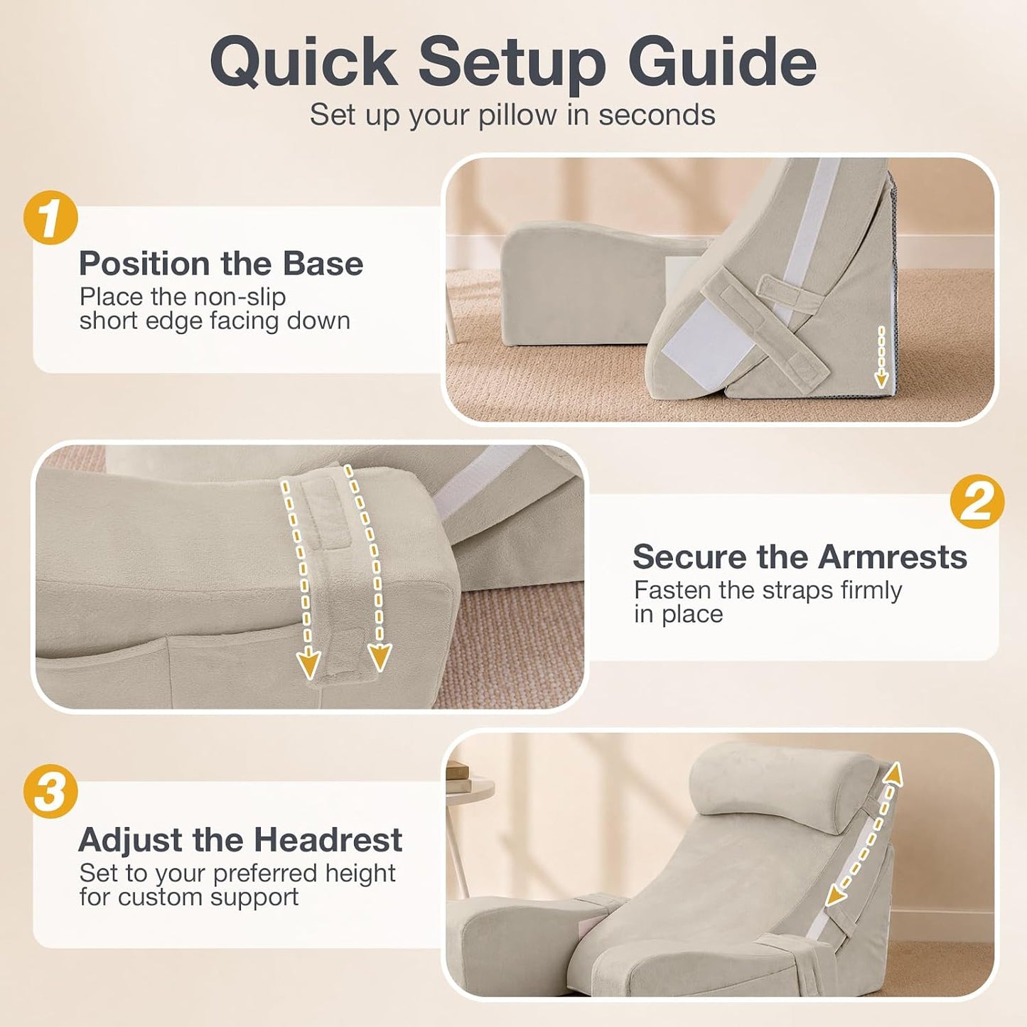 Sasttie 15-25 inch Adjustable Reading Pillow with Armrests, Dark Grey | Back Rest Pillow with Secure Side Straps, Memory Foam Back Support Cushion Bed Chair for Reading, Gaming & Relaxing