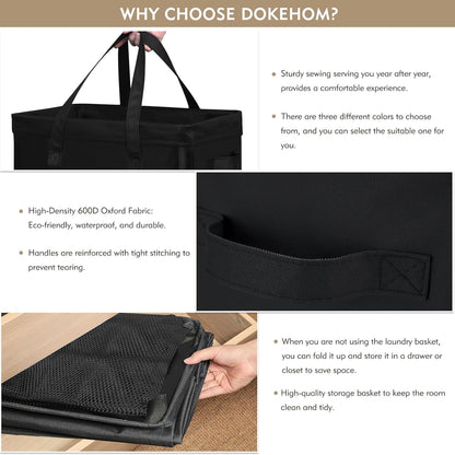 DOKEHOM 25" Slim Rolling Laundry Basket Hamper, Narrow on Wheels, Grey | Collapsible narrow laundry hamper with mesh drawstring closure. Foldable corner clothes storage bin for small spaces