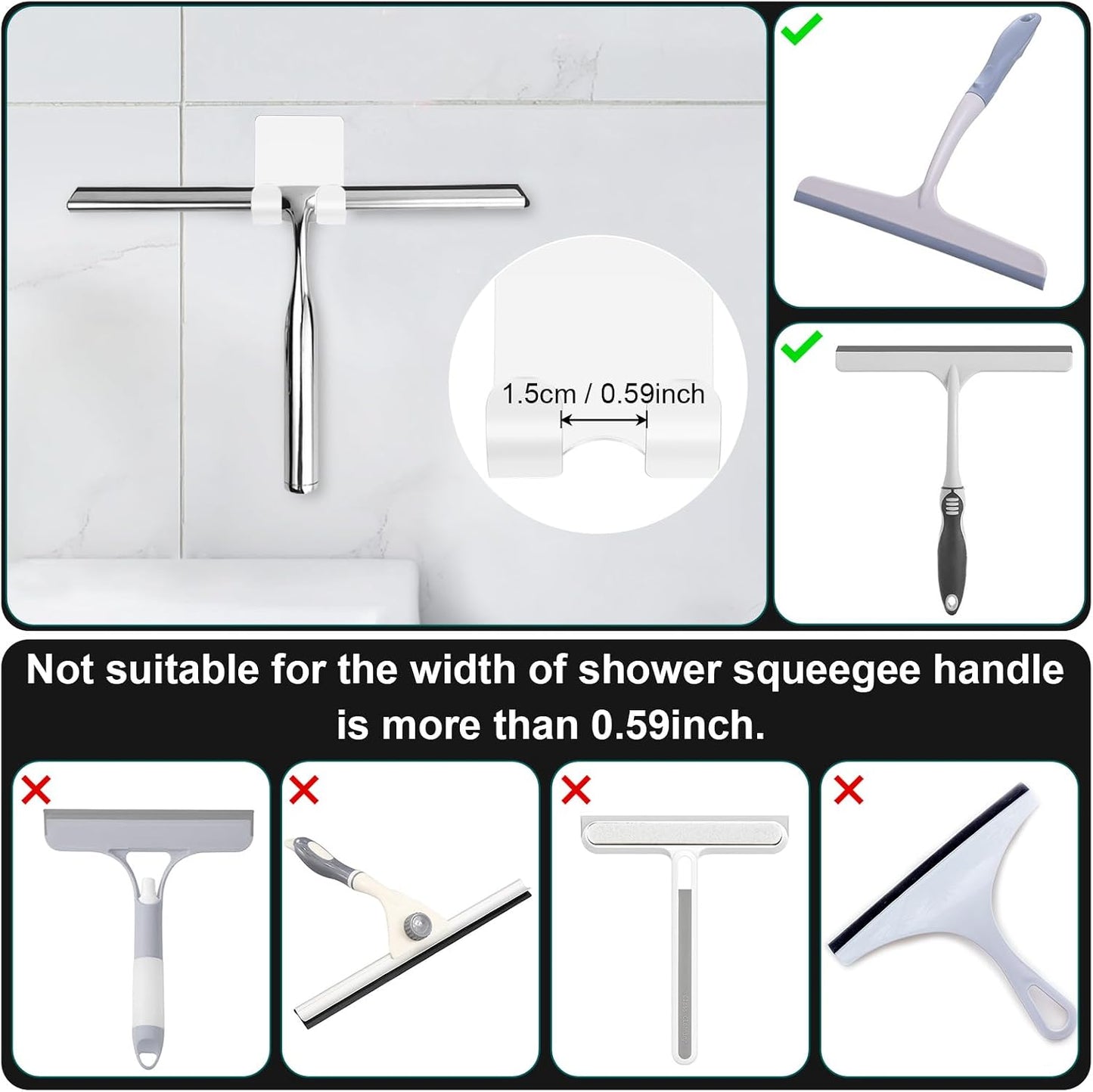 CGBE Shower Holders for Razors, 2 Pack Squeegee Holder and 2 Pack Razor Holder, Razors Holder for Shower Heavy Duty Waterproof Hook for Squeegee Loofah - Black