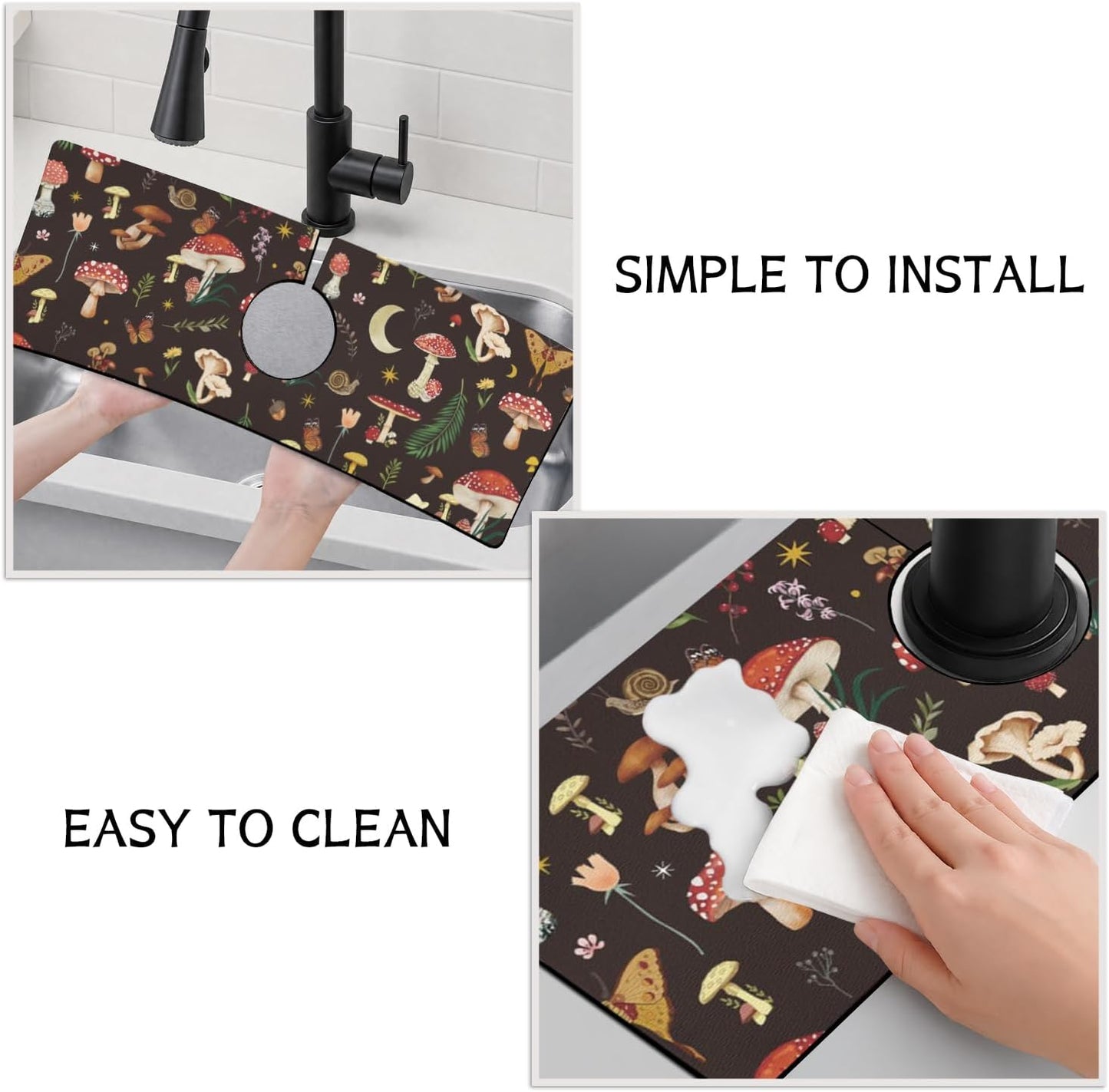 Light Brown White Checkered Kitchen Sink Splash Guard Faucet Mat,Faucet Non-Slip Absorbent Mat,Farmhouse Sink Splash Guard Behind Faucet for Kitchen Bathroom, 15"x5.5"