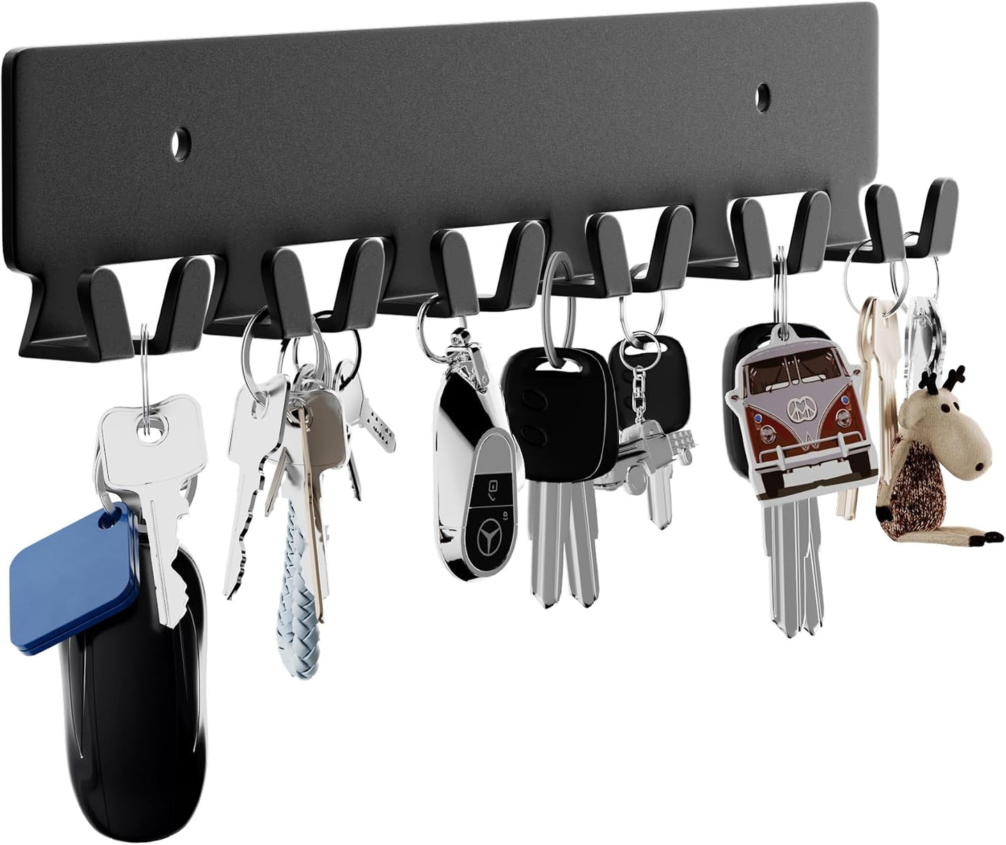 GTK Key Holder for Wall Key Hooks with Tray and 6 Hooks, Wall Mounted Key Holder for Hallway, Key Rack with Shelf for Mail Storage (Black)
