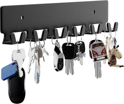 GTK Key Holder for Wall Key Hooks with Tray and 6 Hooks, Wall Mounted Key Holder for Hallway, Key Rack with Shelf for Mail Storage (Black)