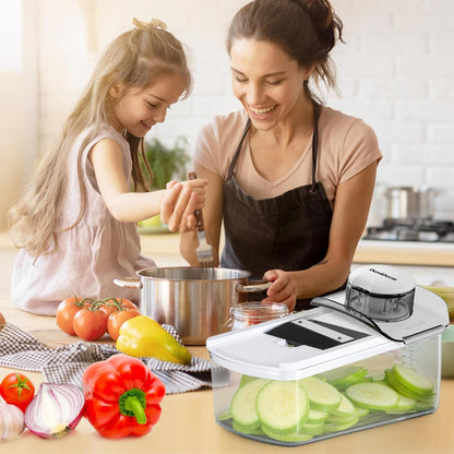 Ourokhome Mandolin Slicer for Kitchen Food, Hand Safe Vegetable Shredder with 6 Mandoline Blades, Veggie Waffle Cutter for Potato, Carrot, Zucchini, Onion, Essential Kitchen Gadgets (6 in 1, Gray)