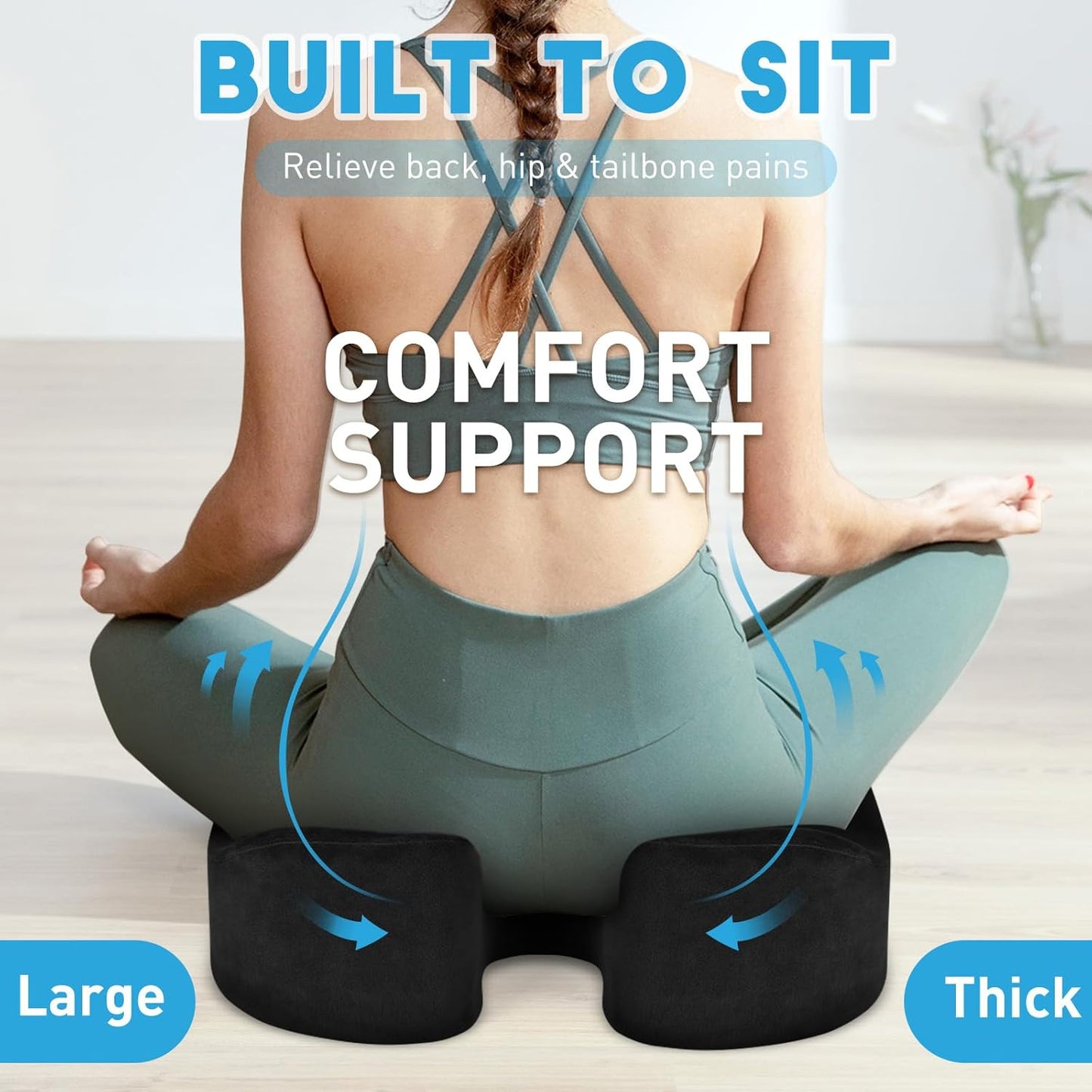 BlissTrends Memory Foam Seat Cushion for Office Chair & Car Seat, Black | 4.7in Ergonomic Tailbone & Sciatica Support with Removable Velvet Cover for Pressure Relief and Long Sitting Comfort