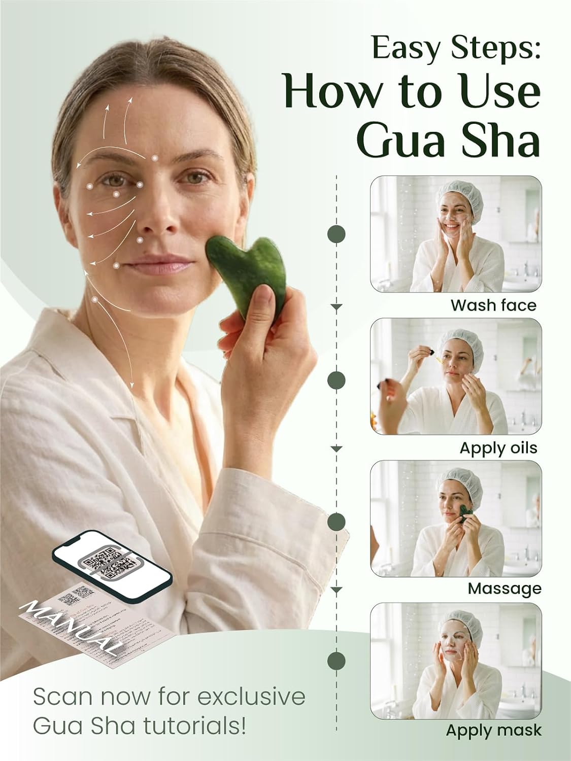 Rena Chris Gua Sha Facial Tools, Stainless Steel Guasha Tool for Acupuncture, Manual Massage Tool for Jawline Sculpting and Puffiness Reducing, Gua Sha Facial Massage Tool, Skin-Care Gift (Silver) | Face Massage Tool for Jawline Sculpting, Puffiness
