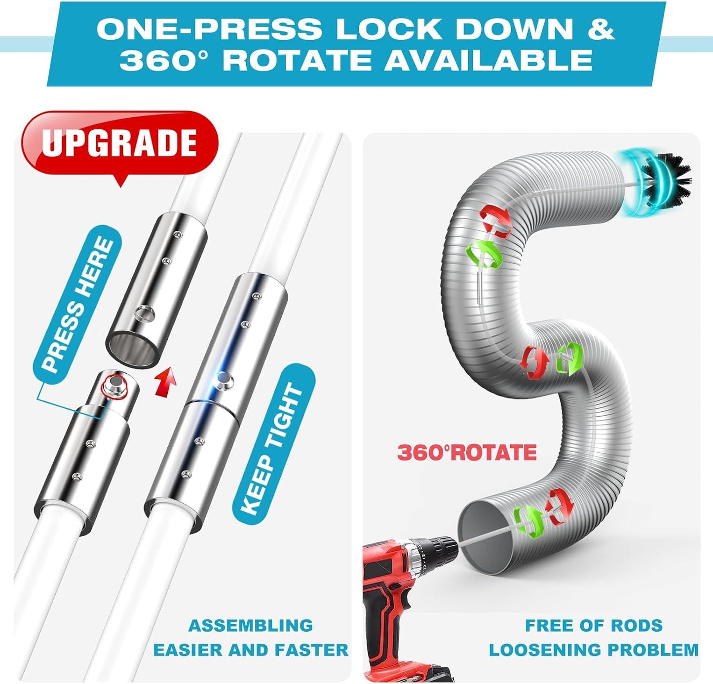Sealegend 50Ft Dryer Vent Cleaner Kit, Flexible Lint Remover | Upgraded Quick-Snap Brush with Drill Attachment for Easy to Use, Deep Clean, Lint Removal, Easy DIY Assembly, Home Essential