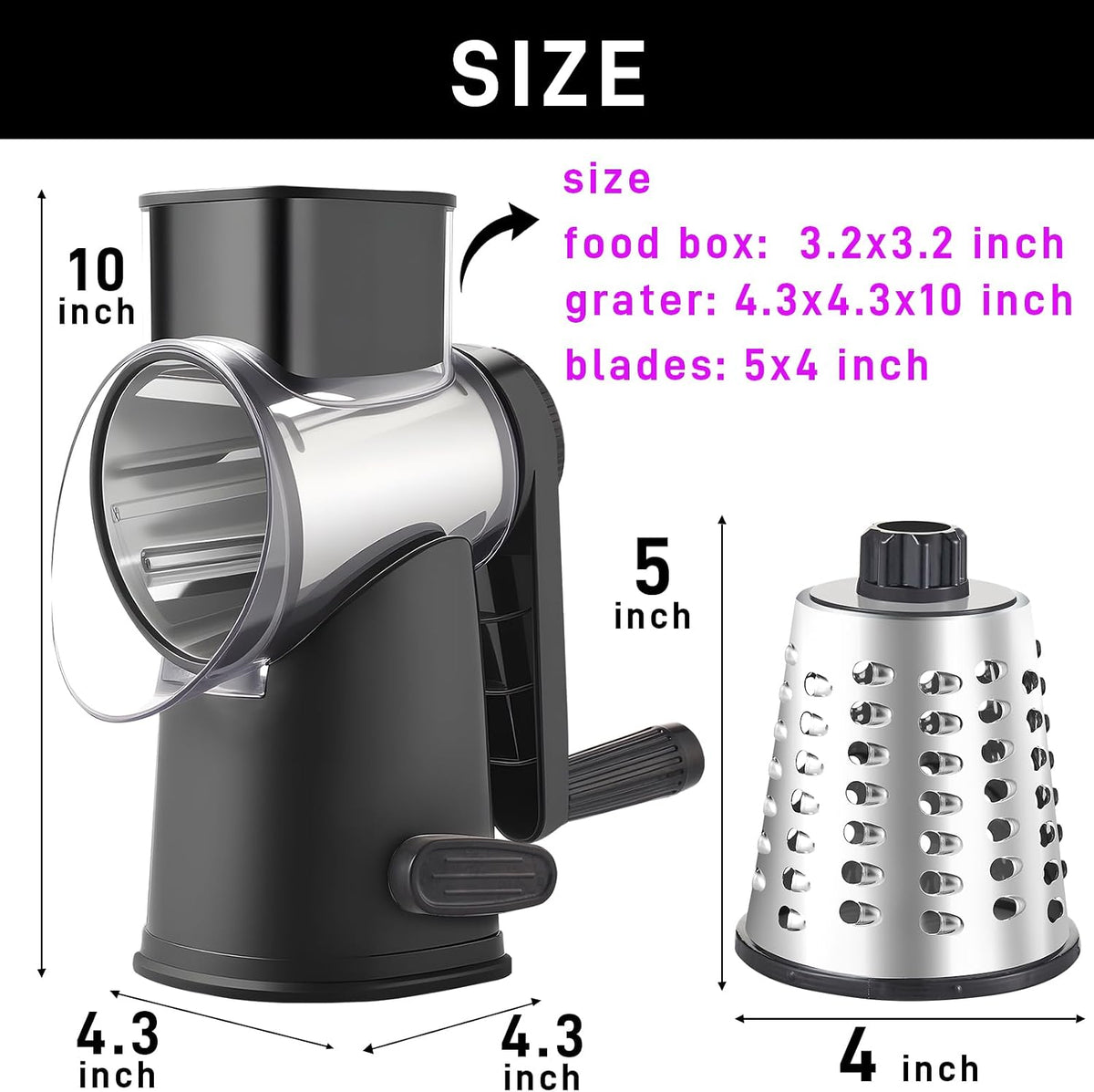 Weltonhm 4 in 1 Large Cheese Grater Hand Crank (White Grey 4 Graters)