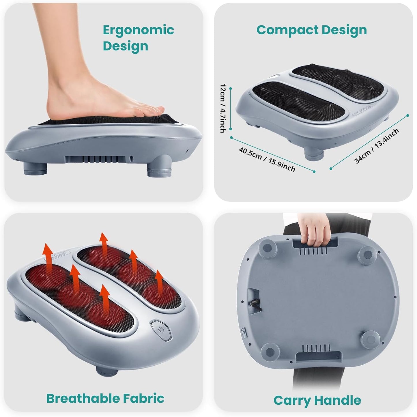 Nekteck Foot Massager with Heat, HSA Eligible FSA Massage Tools Gifts | Shiatsu Heated Electric Kneading Foot Massager Machine for Plantar Fasciitis, Built-in Infrared Heat Function and Power Cord