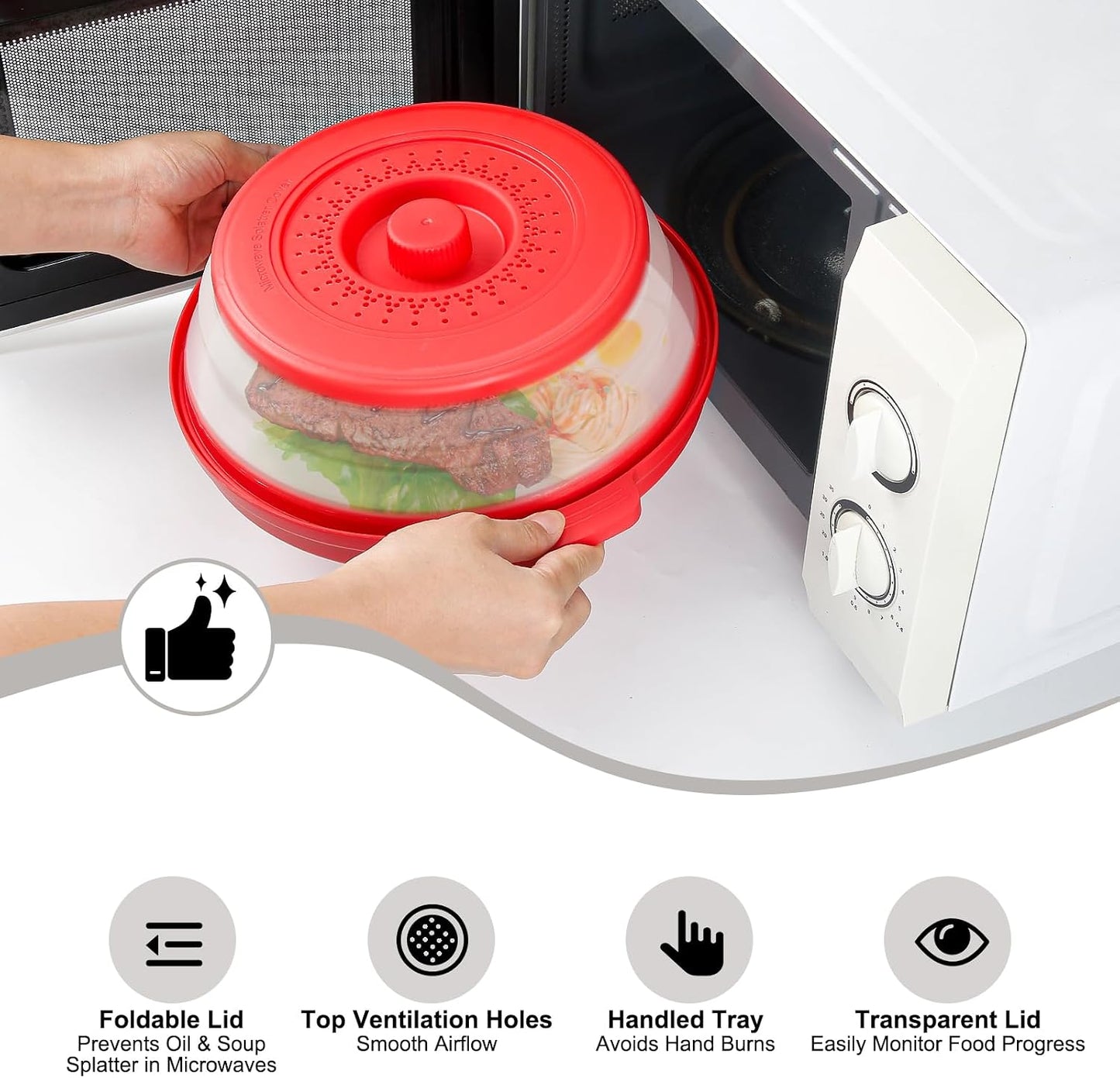 Microwave Splatter Cover for Food with Handle &Heat-Resistant Mat, 10.7" Collapsible Microwave Plate Cover - BPA Free, Dishwasher Safe Food Lid, Multi-Use Colander & Steamer for Meal Prep （Black）