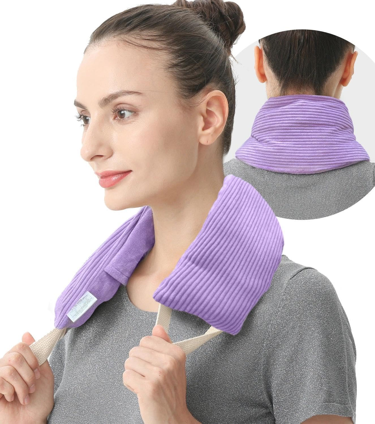 Neck Heating Pad Microwavable with Machine Washable Cover Weighted Microwave Heating Pad Neck Wrap for Shoulder Back Pain Relief, Warm Rice Bag Pack for Cramps Hot Cold Therapy 1.5lbs Lavender Scented