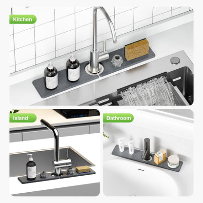 Premium Stone Faucet Mat for Kitchen Sink, 30" x 4" White | Quick Drying & Water Absorbent, Sink Splash Guard Tray for Prevents Moisture Buildup