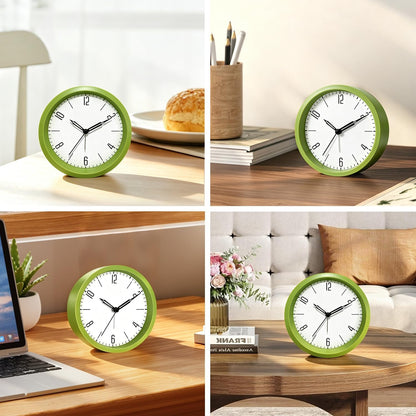 Silent Analog Loud Alarm Clock for Bedrooms, 4.5" Battery Operated Alarm Clock with Modern Round Design, Plastic Small Desk Clock for Heavy Sleepers Adults Teens Seniors College Dorms, Green