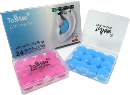 Wax Ear Plugs for Sleep - 24 Silicone Wax Earplugs for Swimming and Sleeping - Gel Ear Plugs for Noise Cancelling, Ear Protection - SNR -32dB earplugs