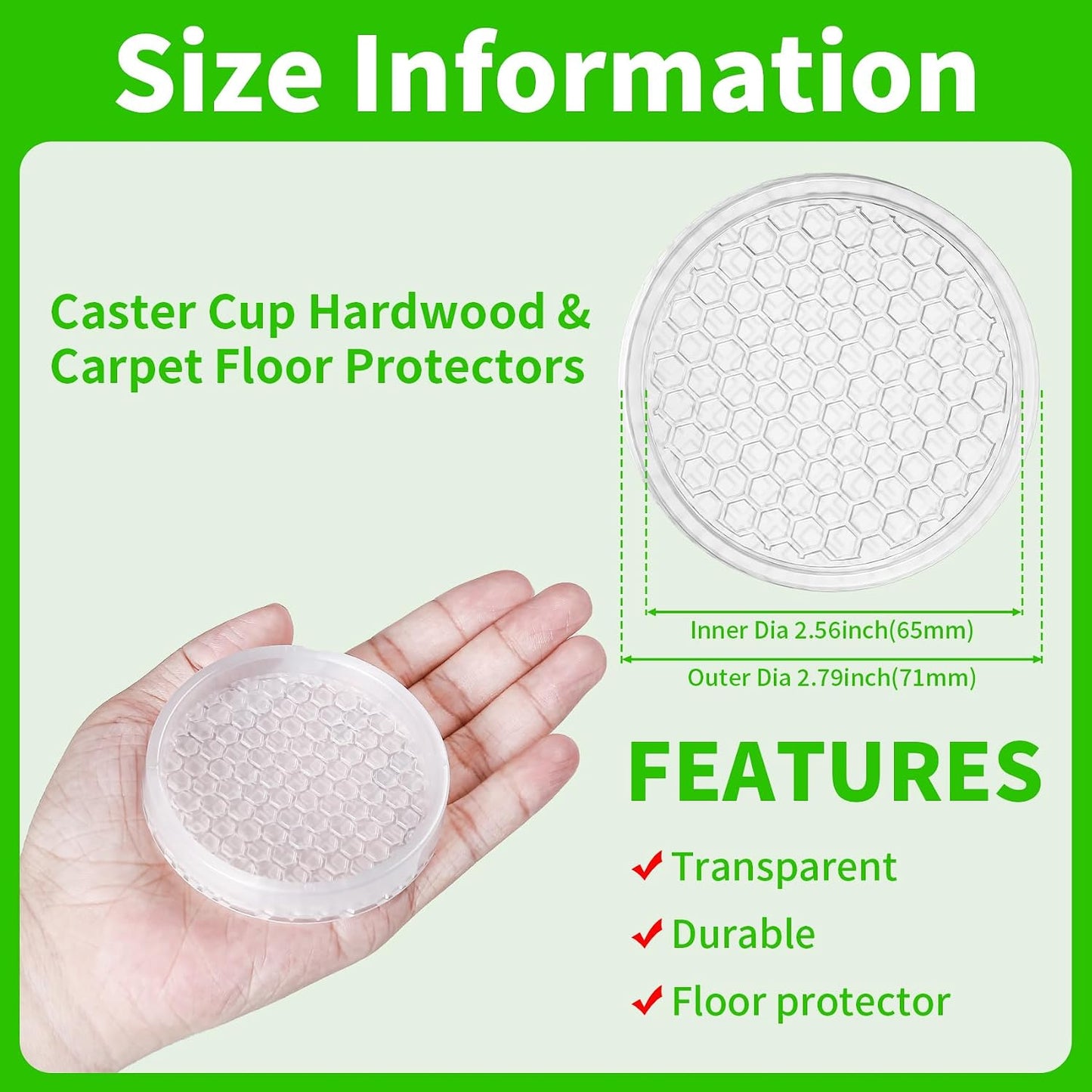 2" Square 12PCS Clear Non Slip Furniture Pads for Hardwood Floors Protector | Rubber Furniture Caster Cups, Chair Coasters for Carpet with Grip, Carpet Protector for Furniture Legs - Protect Any Flooring