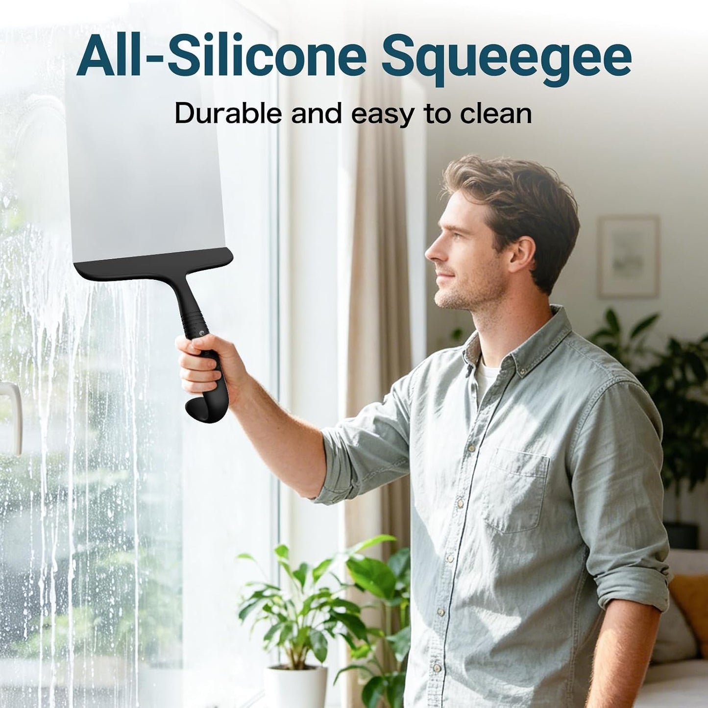 SetSail Shower Squeegee for Glass Doors,One-piece All Silicone Squeegee | Streak-Free Bathroom Squeegee for Shower Glass Window Mirror Tile Wall, Built-in Hook, Ergonomic Grip, Black（9.5-inch）