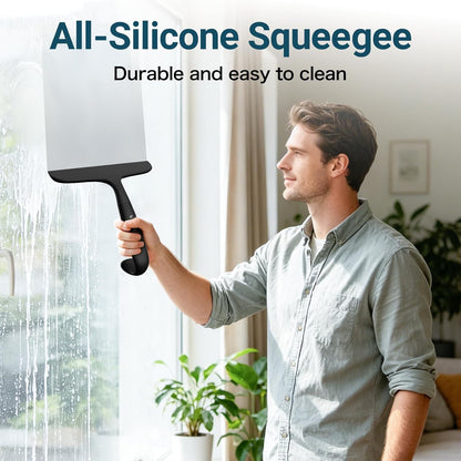 SetSail Shower Squeegee for Glass Doors,One-piece All Silicone Squeegee | Streak-Free Bathroom Squeegee for Shower Glass Window Mirror Tile Wall, Built-in Hook, Ergonomic Grip, Black（9.5-inch）