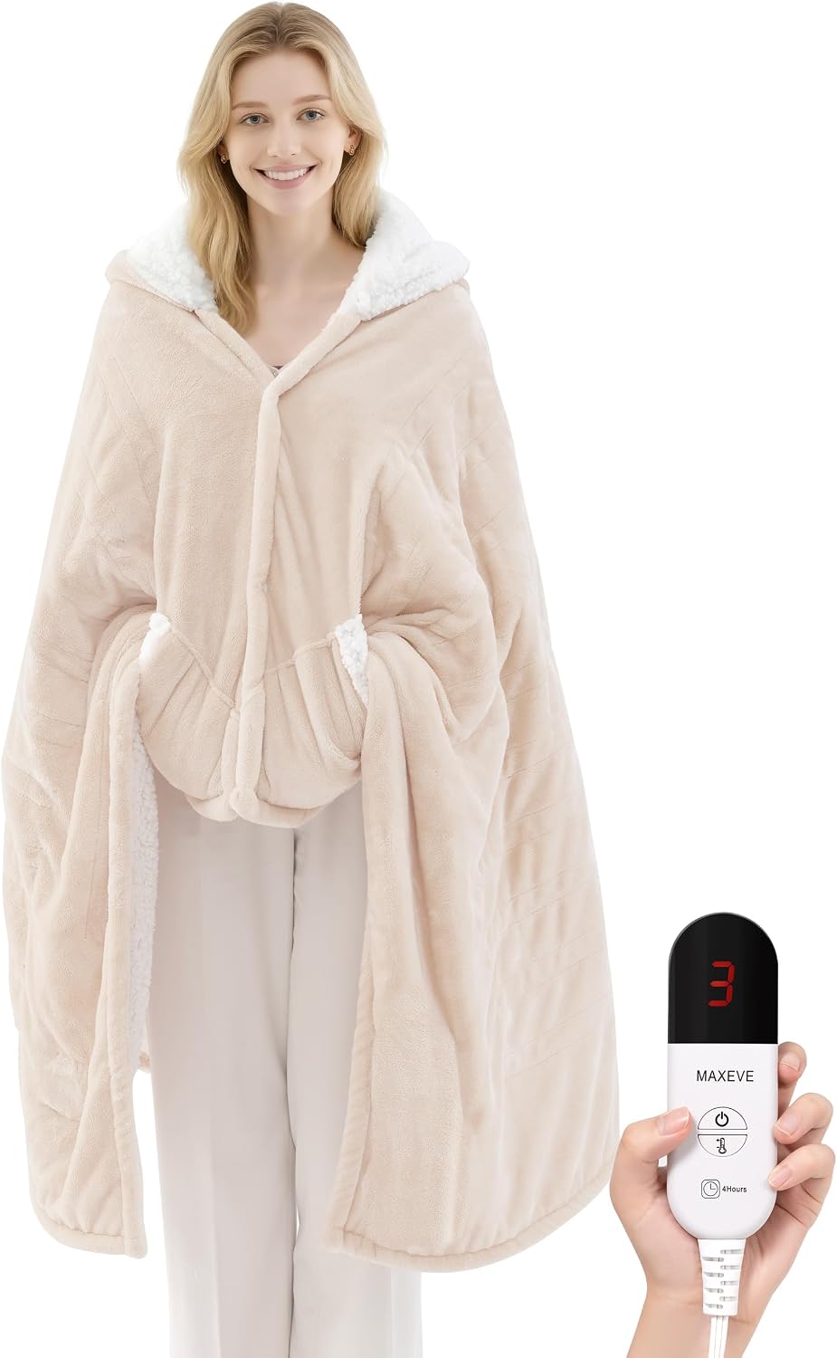 MAXEVE Heated Wearable Blanket with Foot Pocket & Sleeves Electric Snuggle