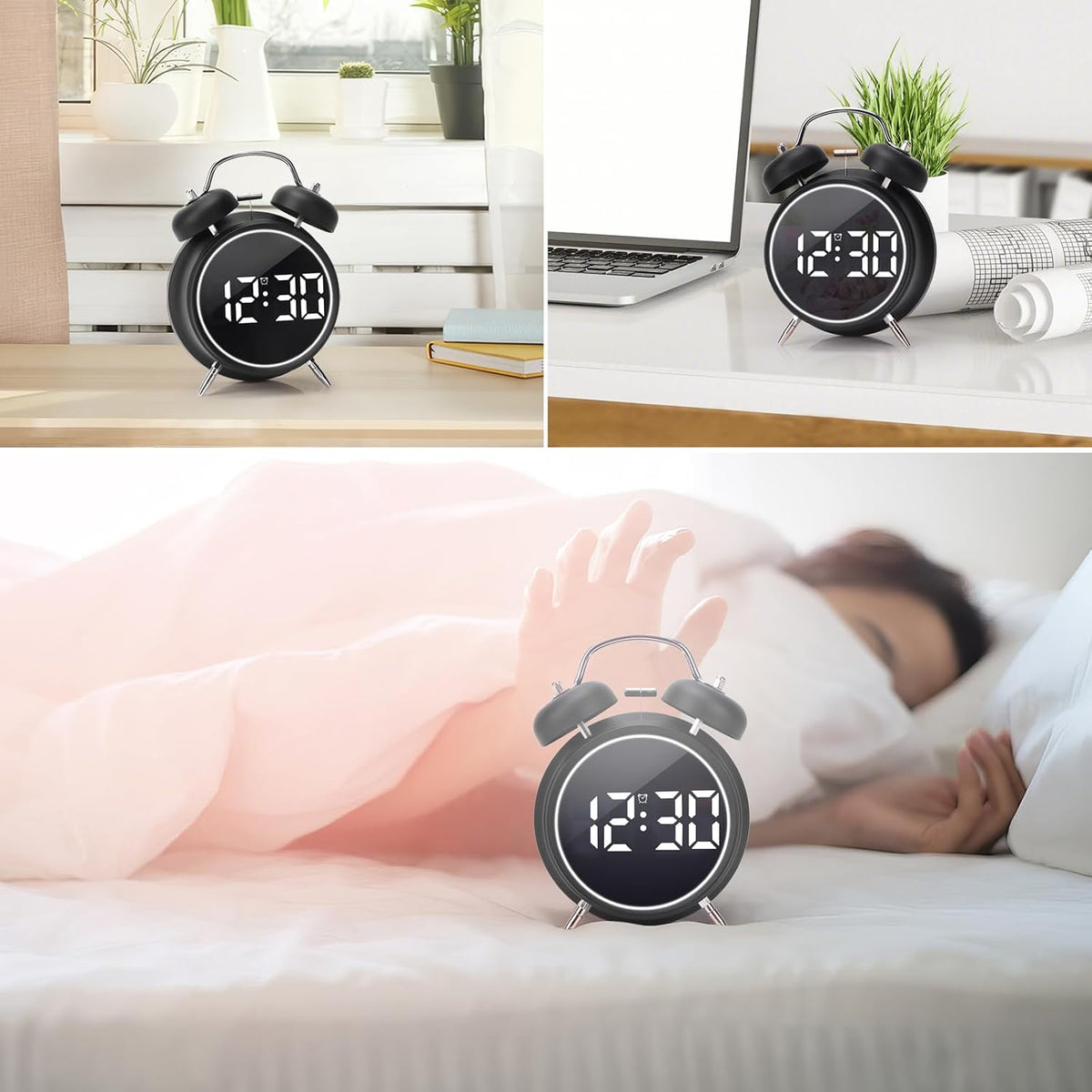 Digital Small Alarm Clock, 4.5 Inch Double Bell Electronic LED Alarm Clock