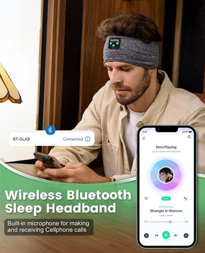 Perytong Sleep Headphones Bluetooth 5.4 Headband, Wireless Sleep Headphones for Side Sleepers - Sleeping Headband with Ultra-Thin Speaker Microphone Handsfree Gift Ideas for Women Men