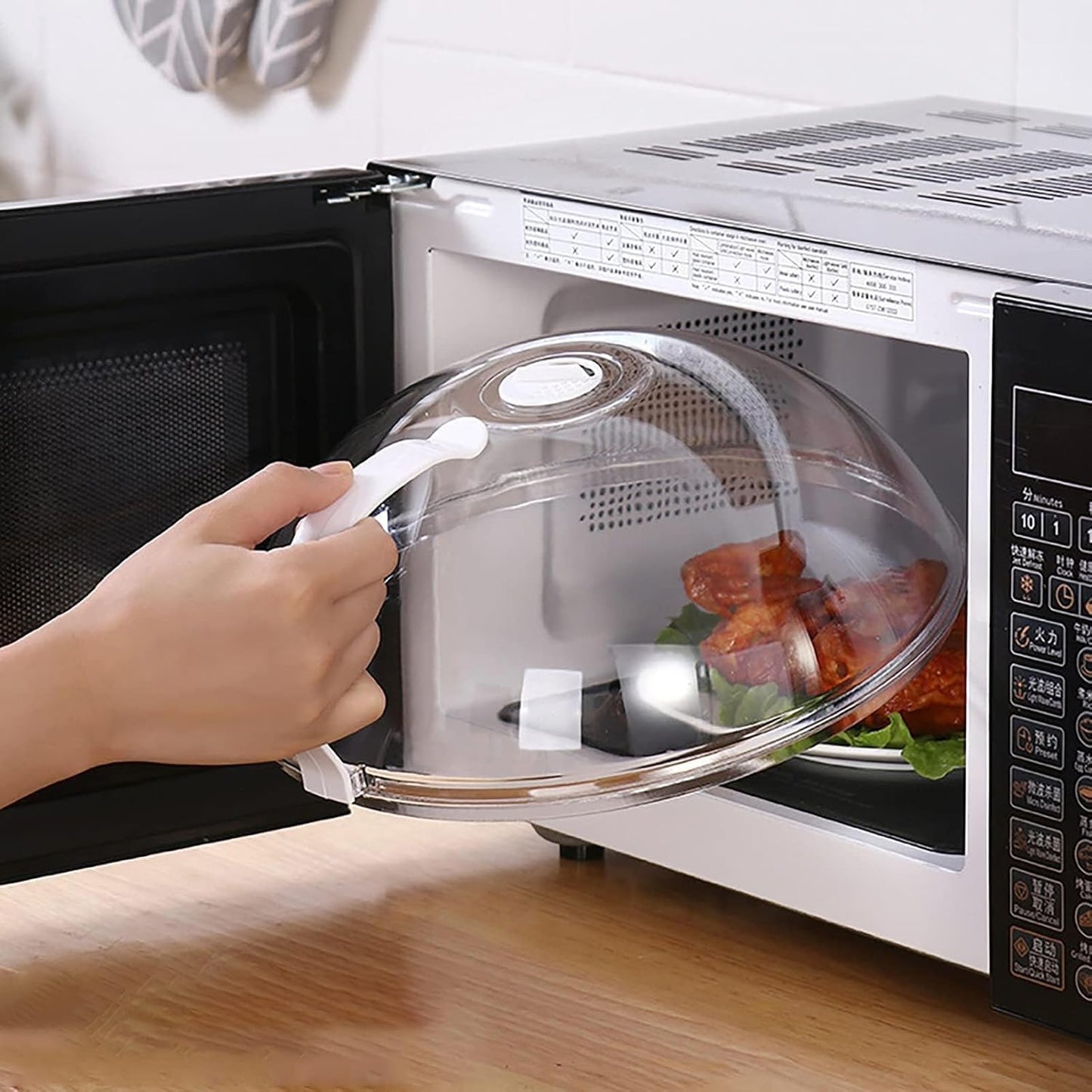 12" Clear Microwave Splatter Cover Integrated Handle BPA Free | Integrated Handle, BPA-Free, Clear PC, 12 Inch, Dishwasher Safe, Steam Vent, Food Grade, Splatter Guard,Large