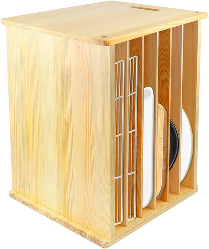 6 Tier Wood Cabinet Vertical Tray Dividers, 16.73in x14.13in x12.4in | Wooden Organizer For Sheets, for Cookie Sheet, Baking Trays, Cutting Board, Pans, for Organizing Cabinets, 5Y Warranty