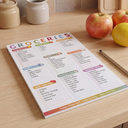 Thboxes 60 Sheets Magnetic Weekly Meal Planner for Fridge, Grocery List Pad | Tear-Off Shopping List, 7x10 In, Flower Design, Full Backing Grip, for Meal Prep, Kitchen, Families, Parents, Home Office