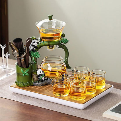 Glass Teapot with Infuser Chinese Gongfu Tea Set,6 cups,Magnetic Semi Automatic Design for Loose Leaf Tea