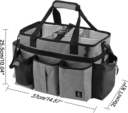 Large Cleaning Caddy Bag Built-in hard plastic sheet Aluminum foil lining | Waterproof nylon, aluminum foil lining, detachable dividers, dual straps for housekeepers