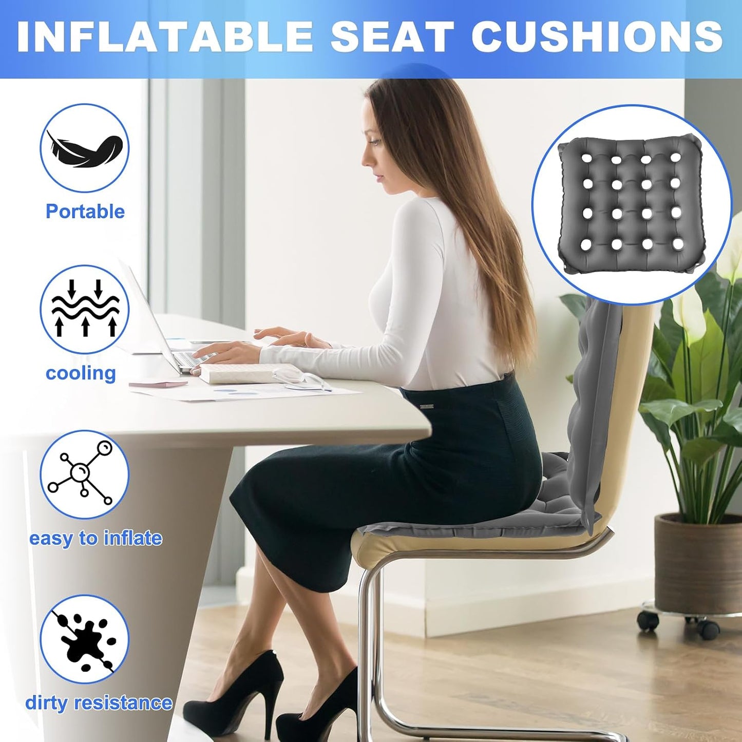 2-Pack Inflatable Waffle Cushion for Pressure Relief, Wheelchair Cushion for Pressure Redistribution, Portable Air Seat Cushions for Office Chair Car Seat, Breathable Seat Pad, Includes 1 Air Pumps