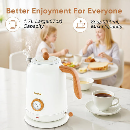 Seehot® Electric Kettle With Thermometer, 1.7L 1200W, Black | Auto shutoff, boil-dry protection,water-contact stainless steel, cordless base for coffee and tea