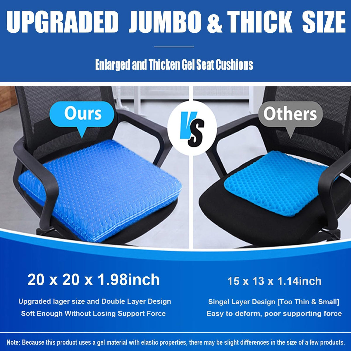 Gel Seat Cushion for Long Sitting Pressure Relief(Super Large&Thick) -Wheelchair Cushion for Pressure Sores - Coccyx,Sciatica & Tailbone Pain Relief Cushion- Non-Slip Butt Pillow for Office, Home, Car