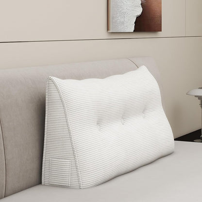 Headboard Wedge Pillows for Sitting Up in Bed Rest Adult，Triangular Upholstered Stuffed Reading Pillow for Sofa Couch Back Cushions Lumbar Body Support Dorm Bedroom（King，Corduroy Gray）