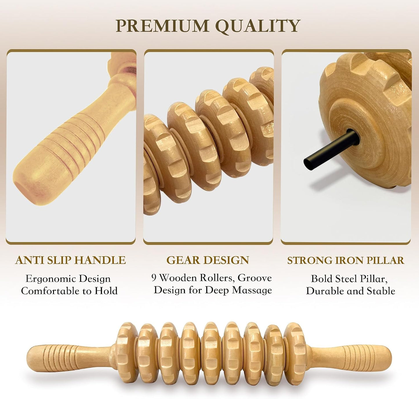 Manual Wood Therapy Massage Stick, Wooden Cellulite Muscle Roller for Legs | Body Sculpting, Lymphatic Drainage Massager, Wooden Massage Tools for Trigger Points Relief, Sore Muscle Recovery