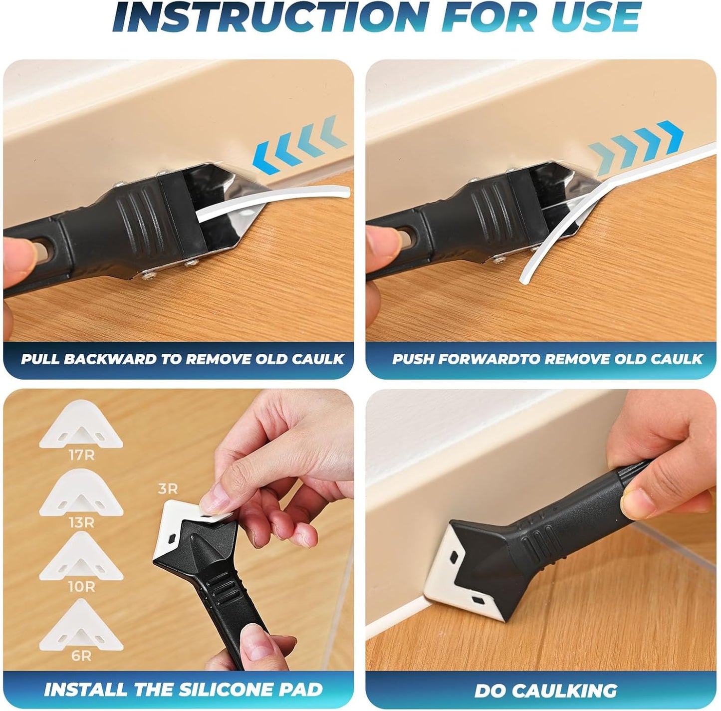 Silicone Caulking Tool, Caulk Remover & Grout Removal Tool | Sealant Finishing Smoothing Scraper Tools, Grout Removal Tool for Bathroom Shower Bathtub Tile Kitchen Sink Home Renovation