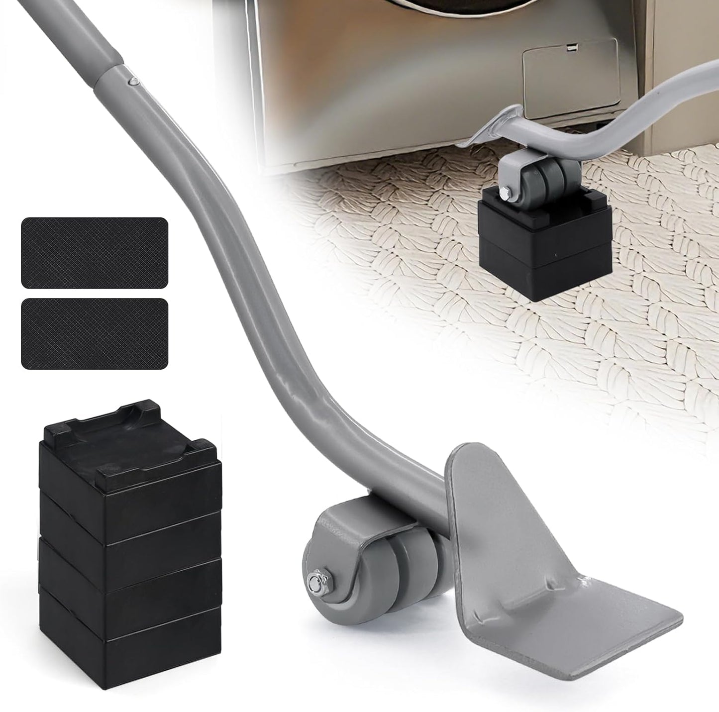 22" Furniture Lifter Tool, Appliance Metal Lifter for Heavy Furniture Grey | 1 Lifter Tool, 4 Raise Blocks, Movers, Sliders & Wheels to Move Sofa, Refrigerator, Washing Machine Easily & Safely