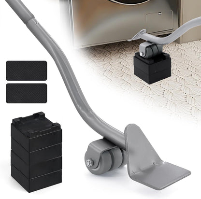 22" Furniture Lifter Tool, Appliance Metal Lifter for Heavy Furniture Grey | 1 Lifter Tool, 4 Raise Blocks, Movers, Sliders & Wheels to Move Sofa, Refrigerator, Washing Machine Easily & Safely
