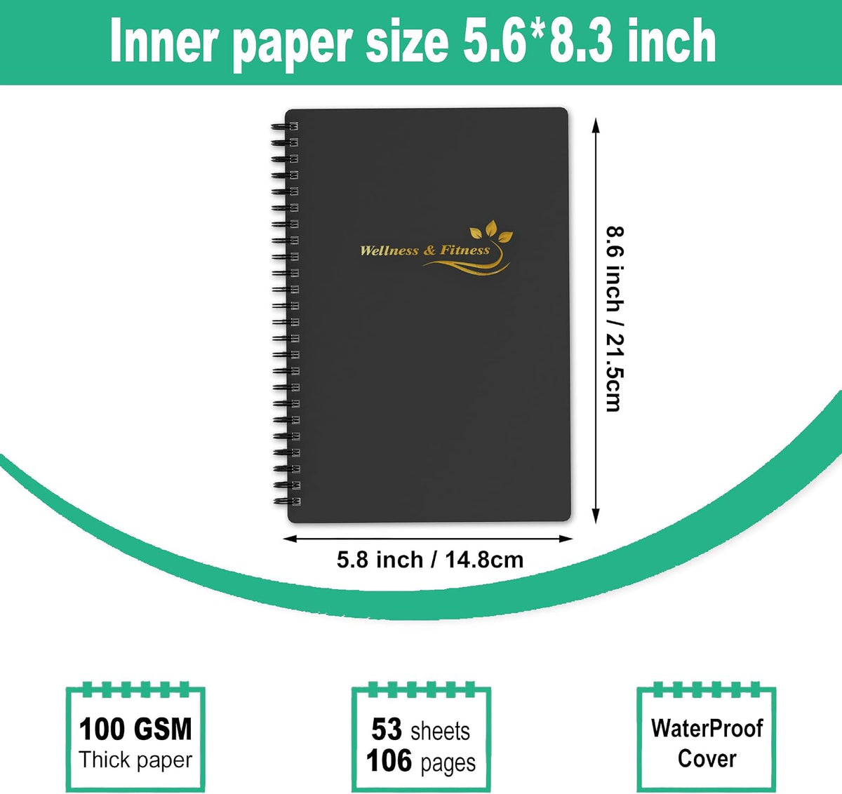 Wellness Planner & Fitness Log - Daily Diet & Health Journal with Weight Loss, Wellness Journal Notebook for Tracking Fitness, Sleep, Nutrition, Meal, Habits, A5(5.8 x 8.6 inch) (Green)