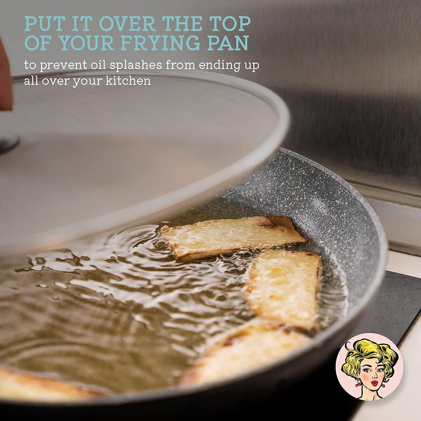 Kristie's Kitchen Grease Guard Set - Stainless Steel Frying Pan Screen for Safe Cooking, Prevents Oil Spray & Keeps Kitchen Clean